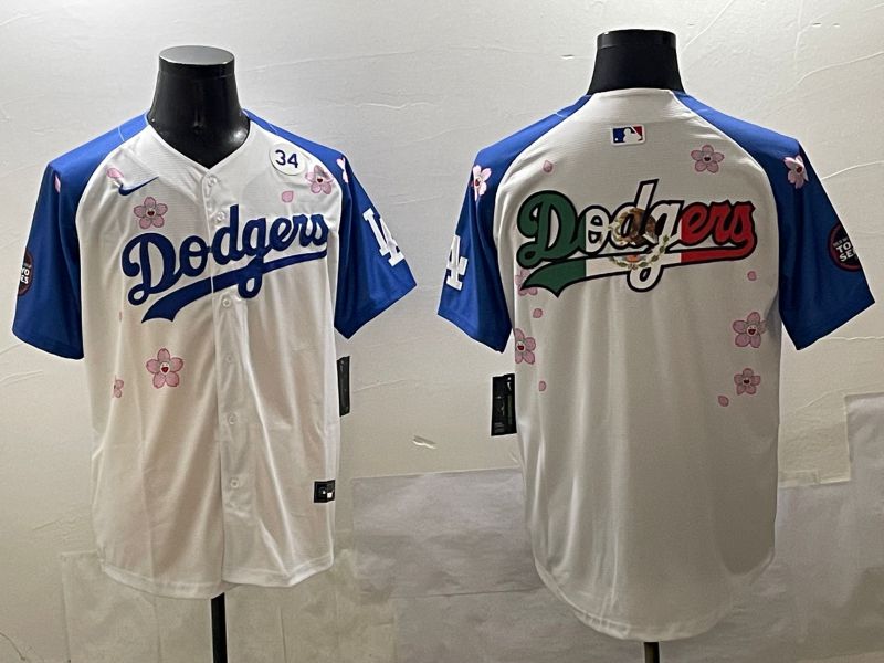 Men Los Angeles Dodgers Blank White Blue Sakura Edition 2025 Nike MLB Jersey style 10